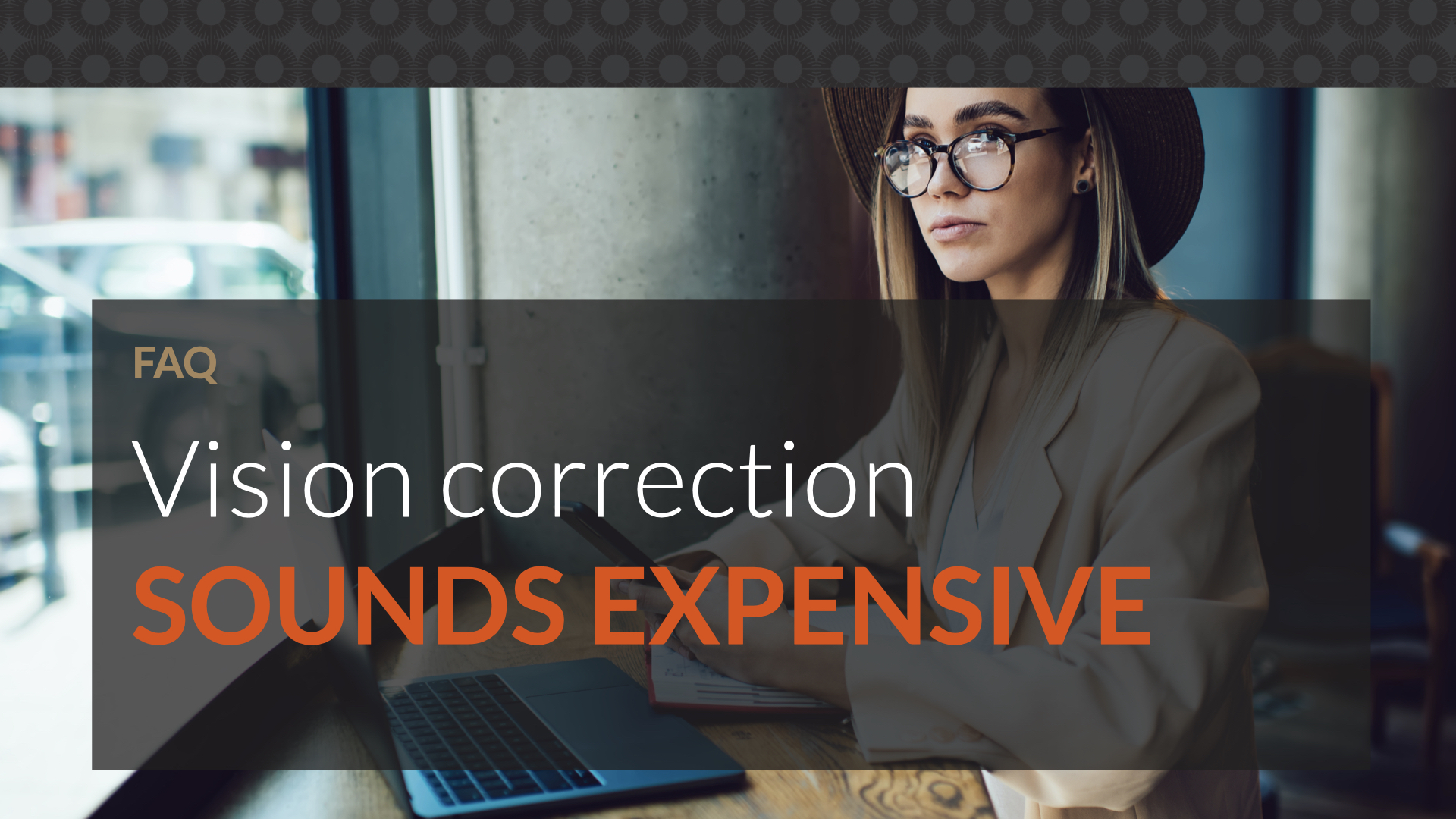 Young woman with glasses contemplating the cost of eye surgery