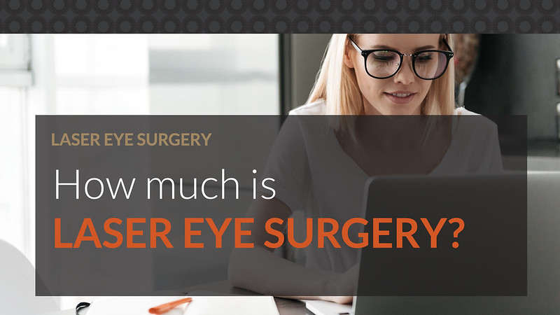 Woman with glasses, using a laptop to search for the cost of laser eye surgery