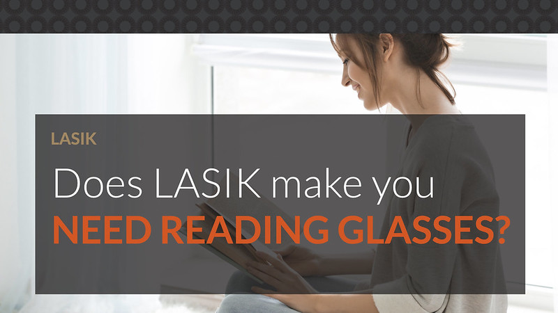 Young woman happily reading without glasses.