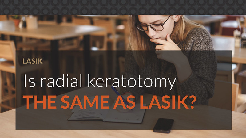Young woman with glasses researching if radial keratotomy is the same as LASIK