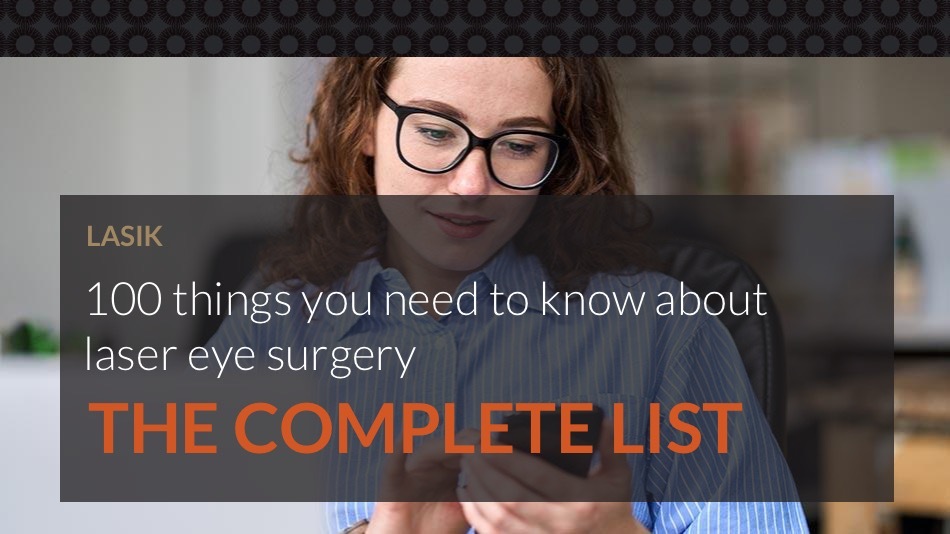 A woman with glasses reading about the facts of laser eye surgery