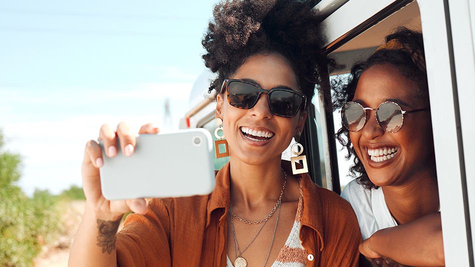 Friends having fun on a road trip